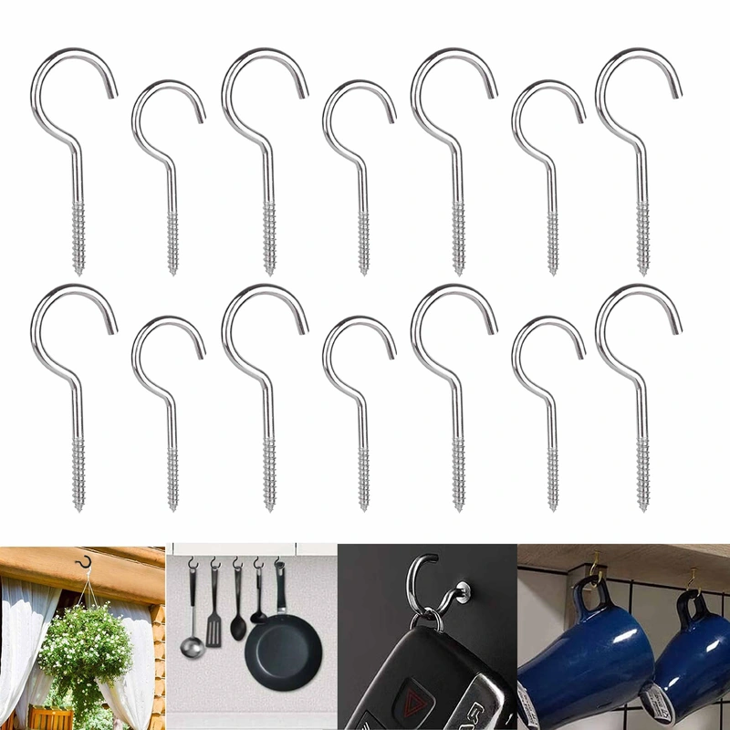 14 X Assorted Screw Eye Utility Hooks Steel Picture Wall Hanging Ceiling 3″-2.5″