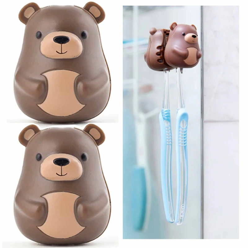 2 Kikkerland Bear Toothbrush Cover Holders Storage Suction Toiletry Kid Bathroom