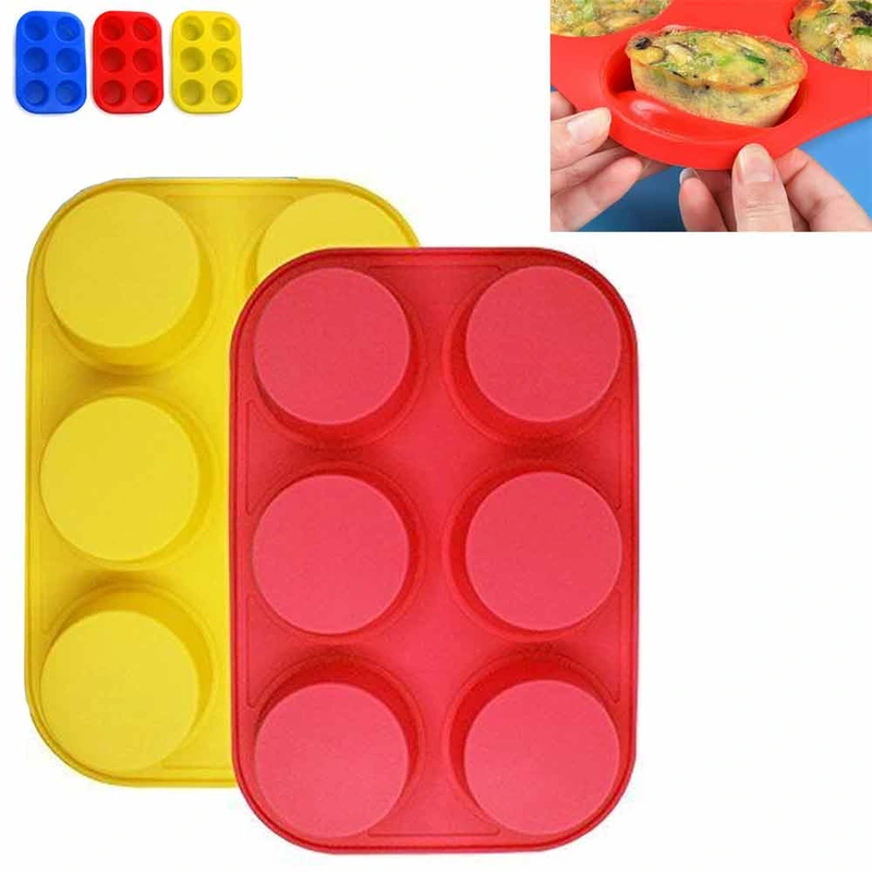 2 PC Silicone Muffin Pan 6 Cup Cupcake Baking Pan Non Stick Tray Food Grade Mold