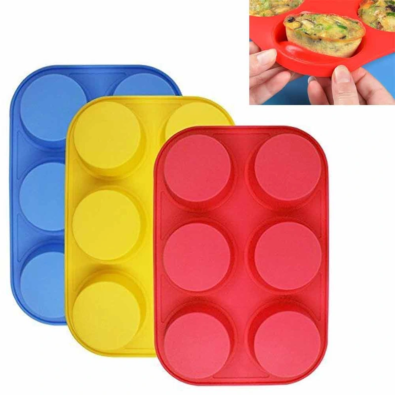 3 Pack 6 Cups Silicone Muffin Pan Cupcake Baking Mold Non Stick Tray Food Grade