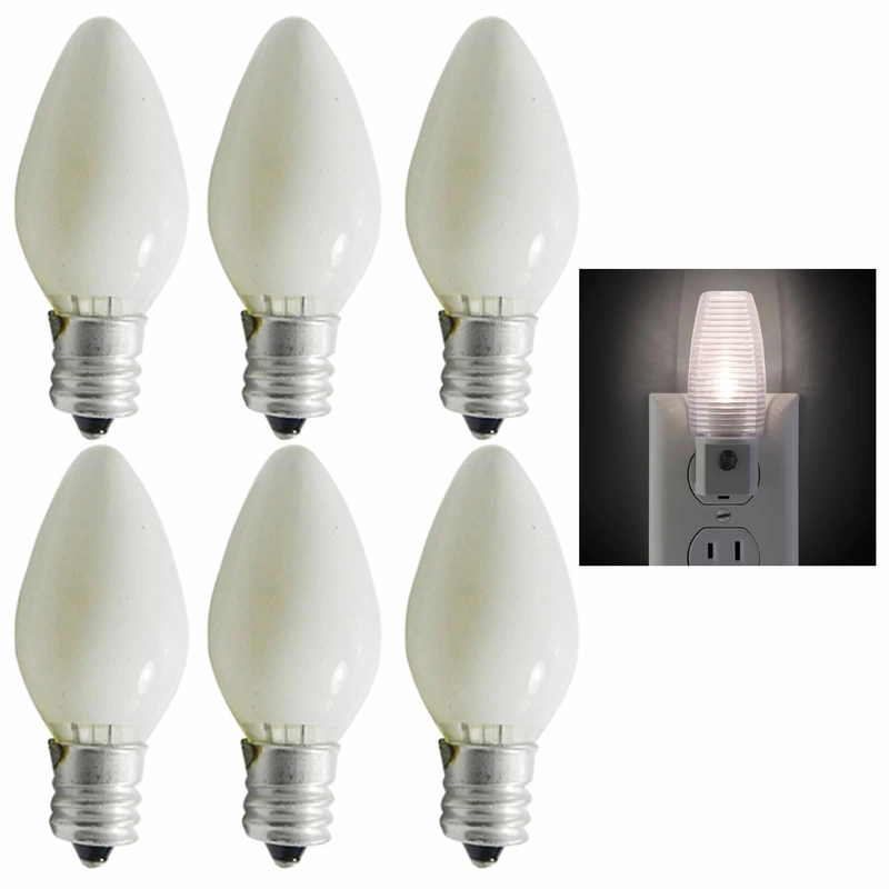 6 Pc White 7 Watt Night Light Bulbs 120V Candelabra Lamp 7W Replacement Lighting